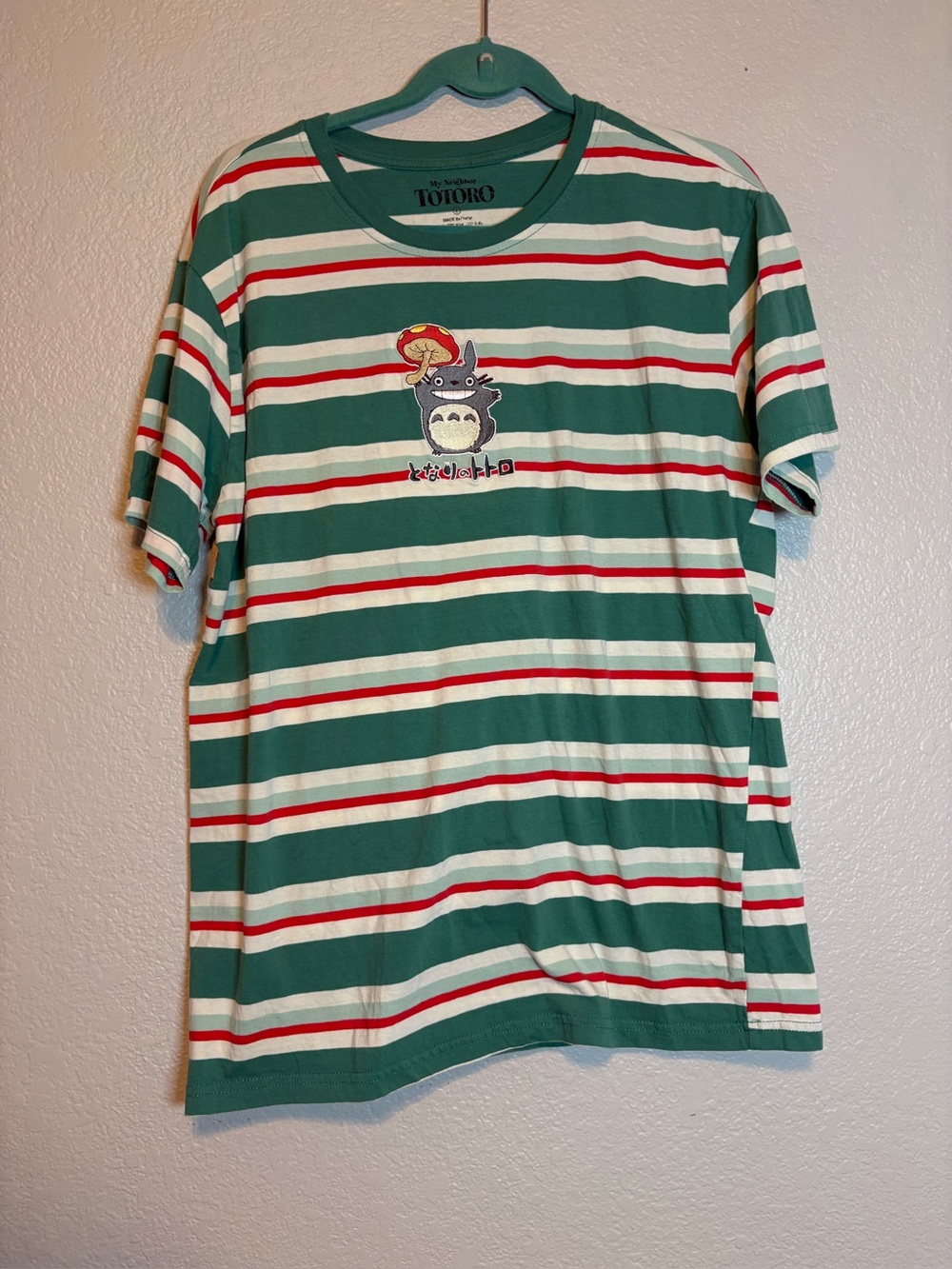Studio Ghibli My Neighbor Totoro Running Totoro Embroidered Striped Shirt Large